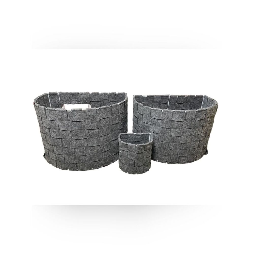 Gray Woven Felt Half Moon Shaped Storage Baskets - Set of 3